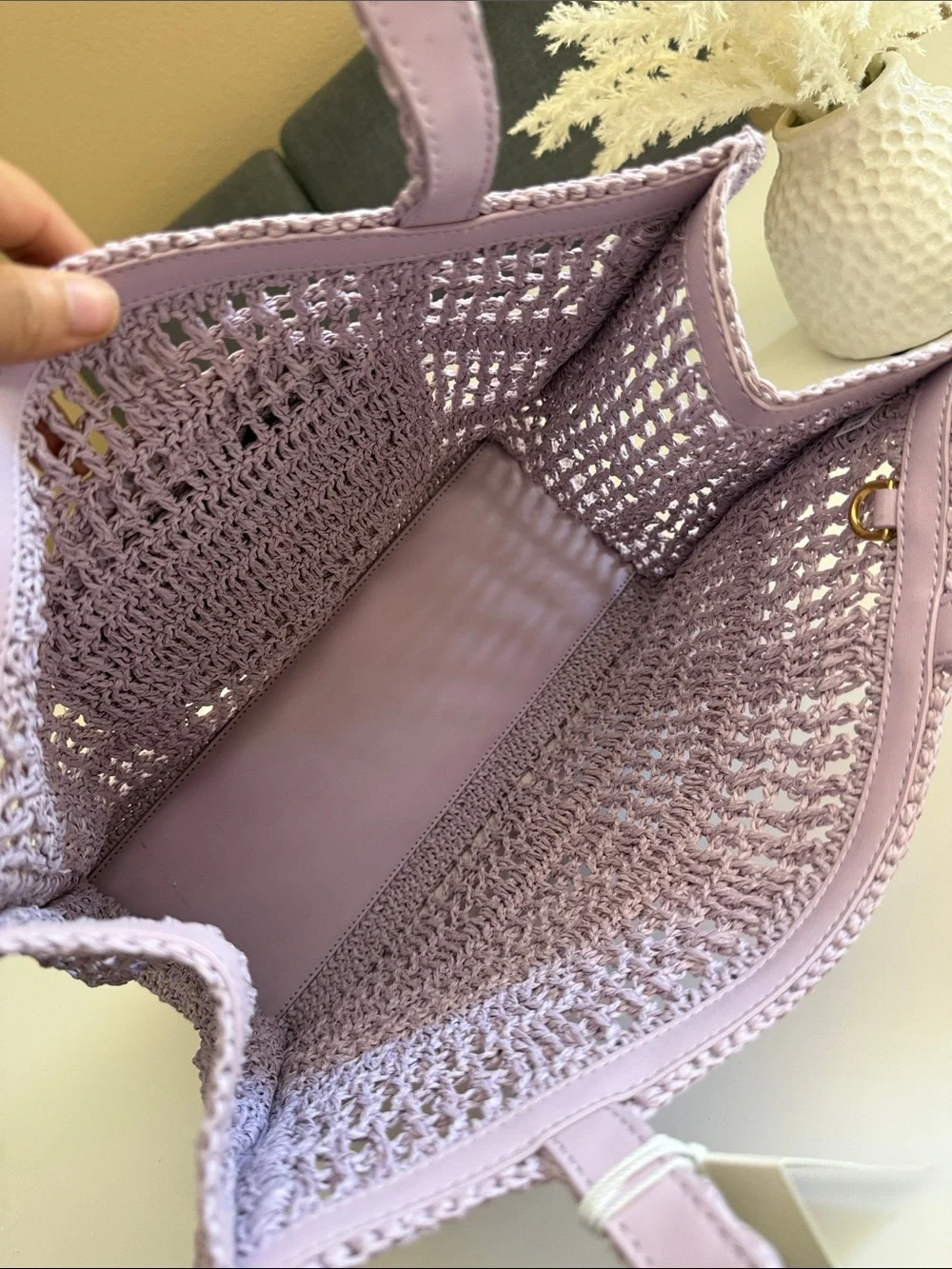 NWT , tory burch ELLA HAND-CROCHETED SMALL TOTE pale purple